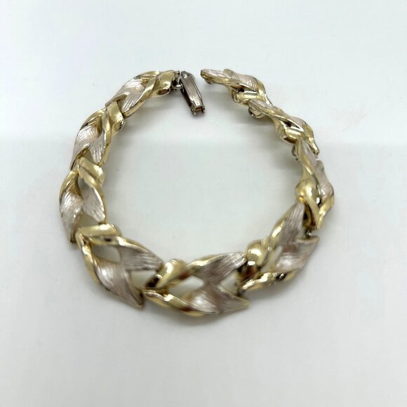 Mid Century Modern Mixed Metal Link Bracelet, Two Tone Gold and Silver Geometric - Picture 4 of 11